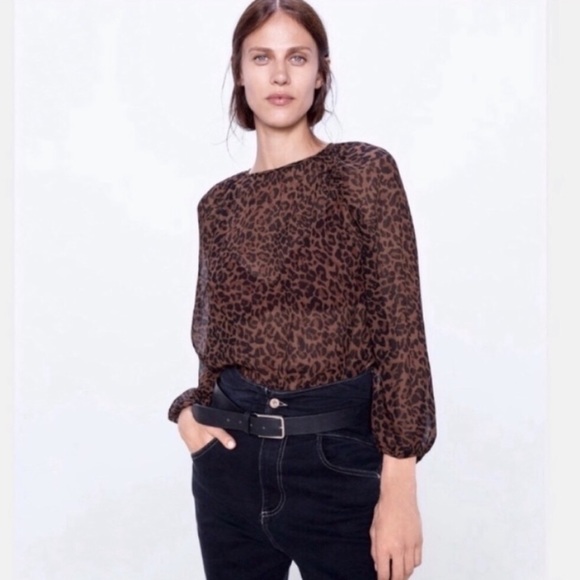 Zara Tops - NWT ZARA leopard print puff sleeve top boho chic